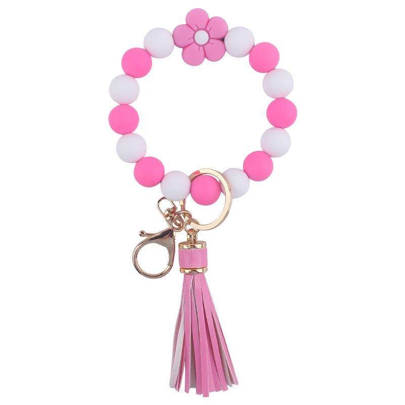 Wholesale Cartoon Flower Silicone Handmade Beaded Wrist Keychain